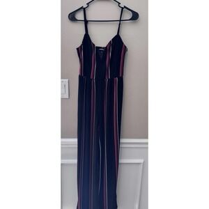 EXPRESS wide leg‎ striped v wire jersey jumpsuit xs black with stripes